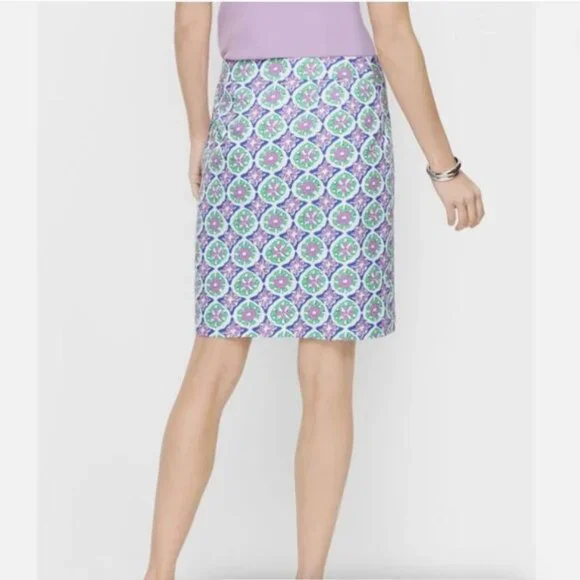 Talbots Purple Green Canvas A-Line Medallion Print Skirt - 12 - Picture 3 of 11
